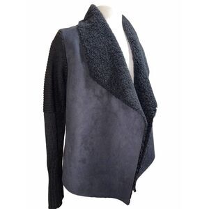 Joan Vass New York Faux Fur Women’s Open Front Cardigan Jacket size Large